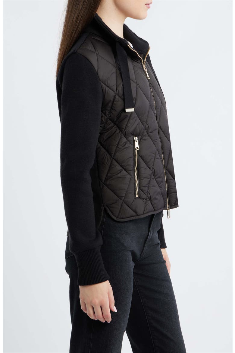 Mixed Media Quilt Front Sweater Jacket, Alternate, color, BLACK