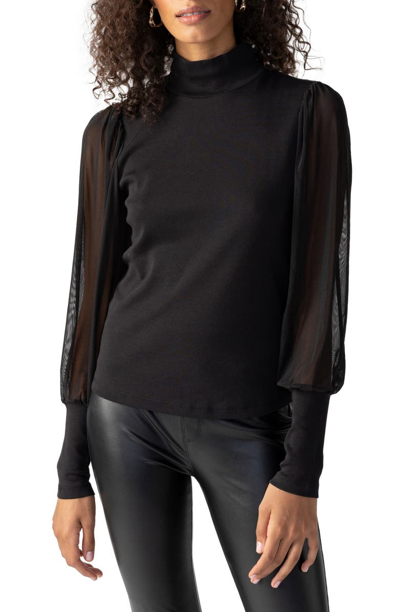 Sanctuary On My Mind Mesh Sleeve Mock Neck Top, Main, color, 