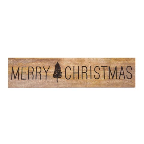 "Merry Christmas" Tree Mango Wood Decorative Wall Sign 5" x 20"