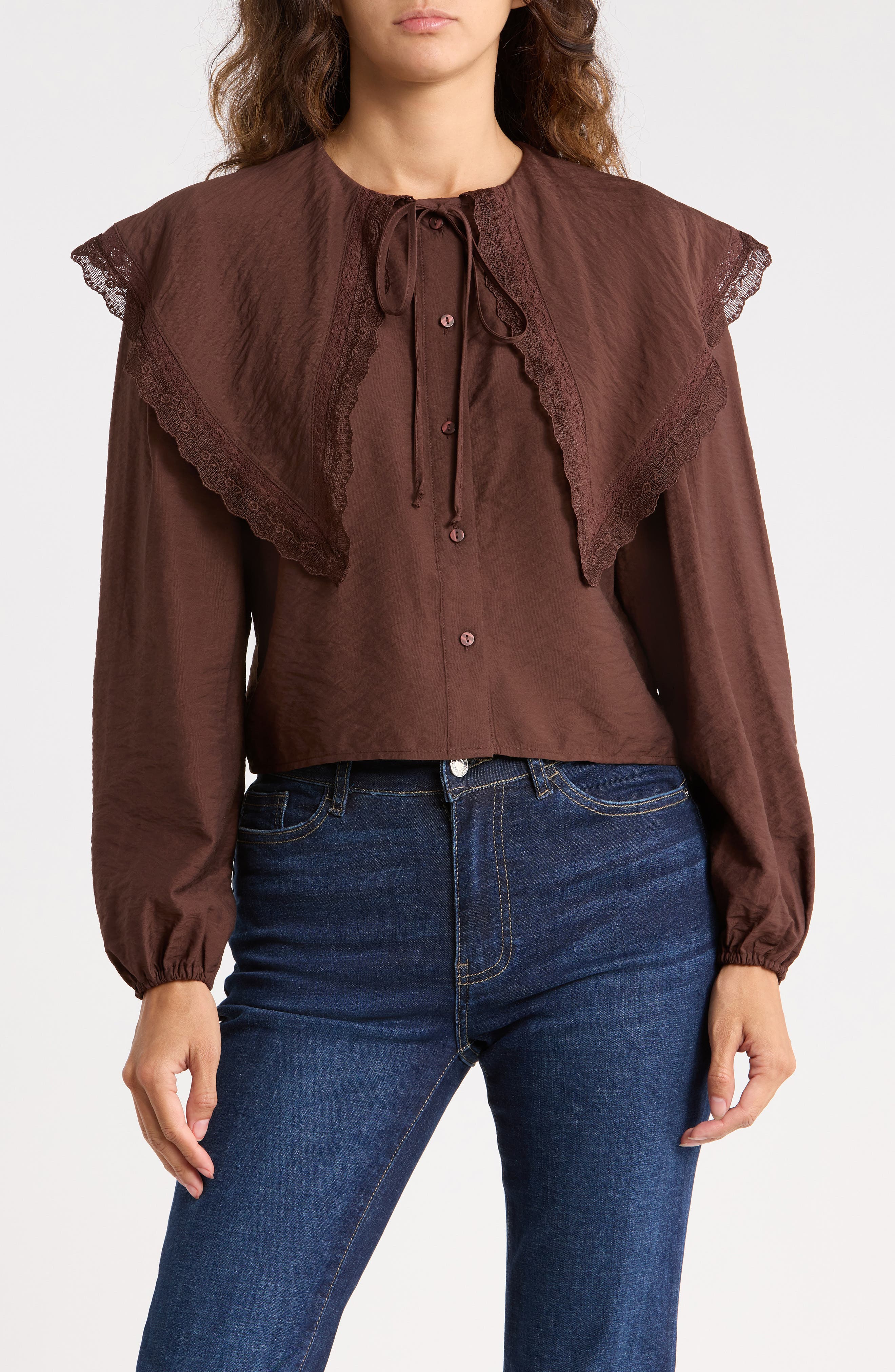Lace Trim Peter Pan Collar Shirt