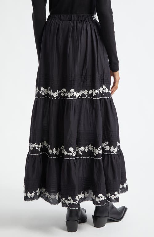 Farm Rio Black Embroidered Ruffled Maxi Skirt Black In Black