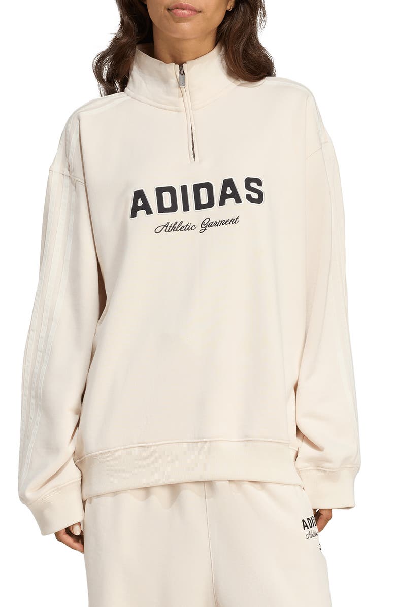 adidas Originals Athletic Department Quarter Zip Sweatshirt, Main, color, Wonder White