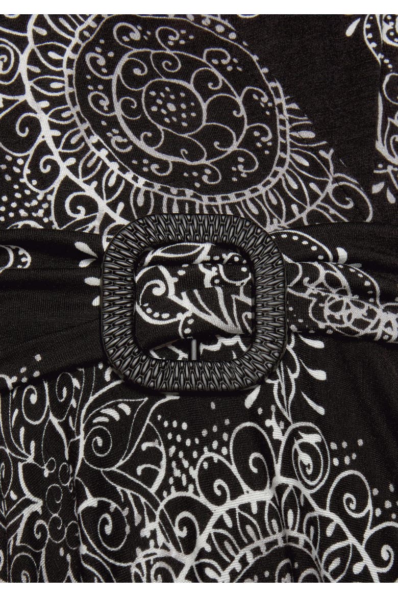 Belted Asymmetrical Dress, Alternate, color, Black Printed