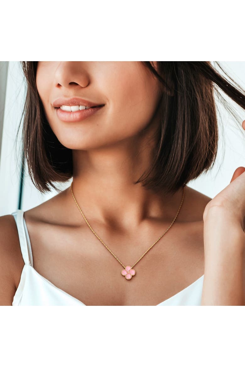 Created-Gemstone & Diamond Accent Clover Necklace, Alternate, color, Created Pink Opal