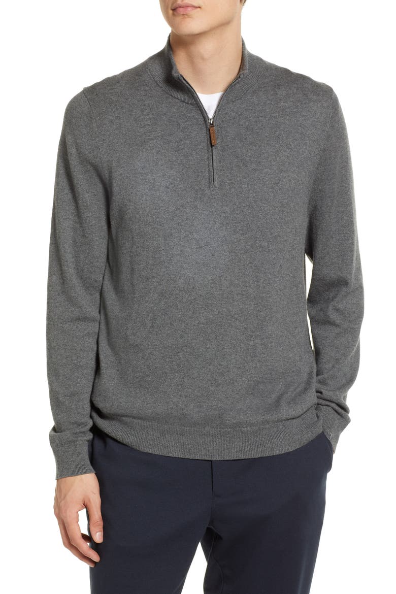 Half Zip Cotton & Cashmere Pullover Sweater, Main, color, GREY CASTLEROCK