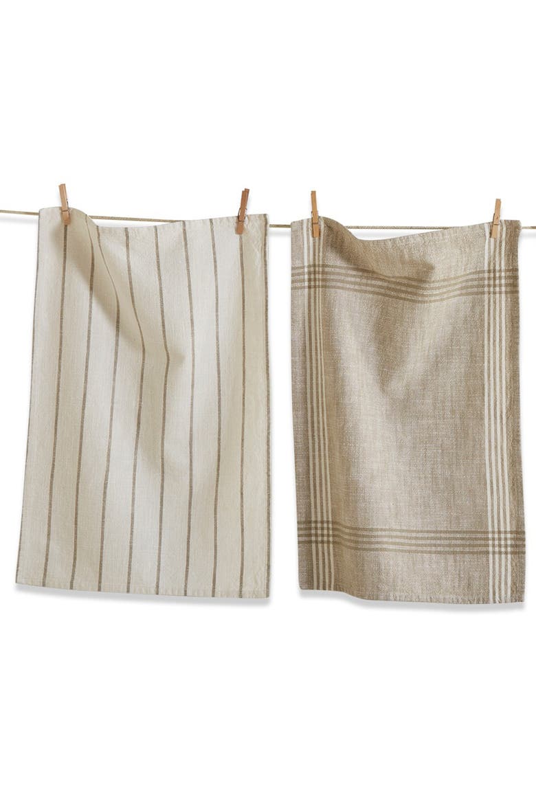 Set of 4 Canyon Woven Beige Cotton Kitchen Dishtowels, Alternate, color, White
