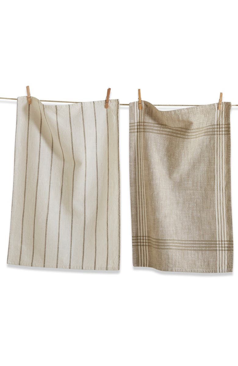 tag Set of 4 Canyon Woven Beige Cotton Kitchen Dishtowels, Alternate, color, White