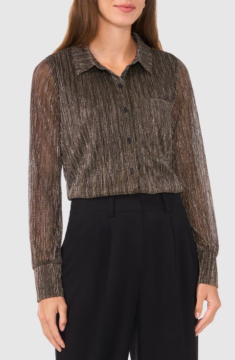 Metallic Button-Up Shirt