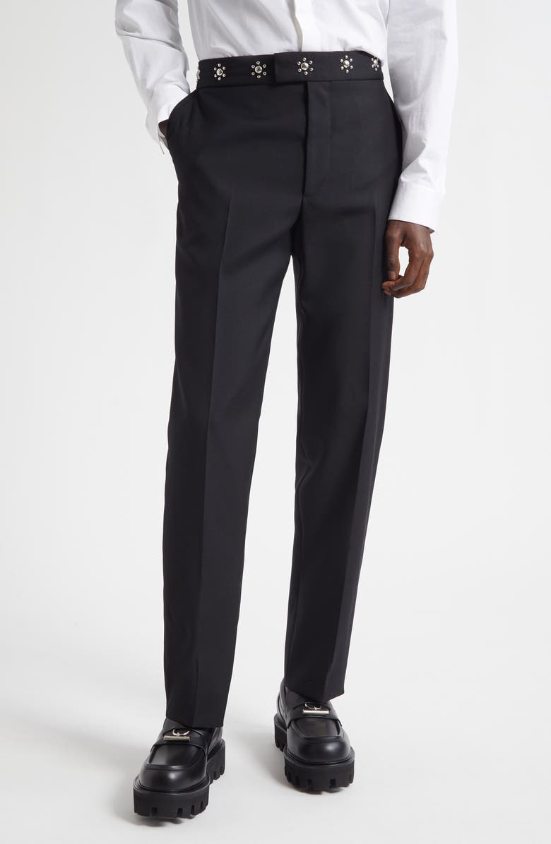 McQueen Studded Cotton Cigarette Pants, Main, color, Black