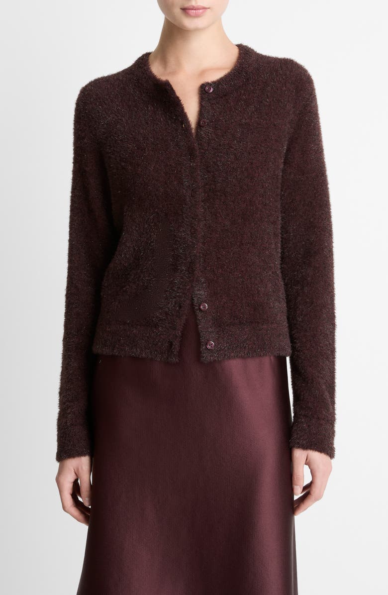 Vince Metallic Eyelash Cardigan, Main, color, Oxblood