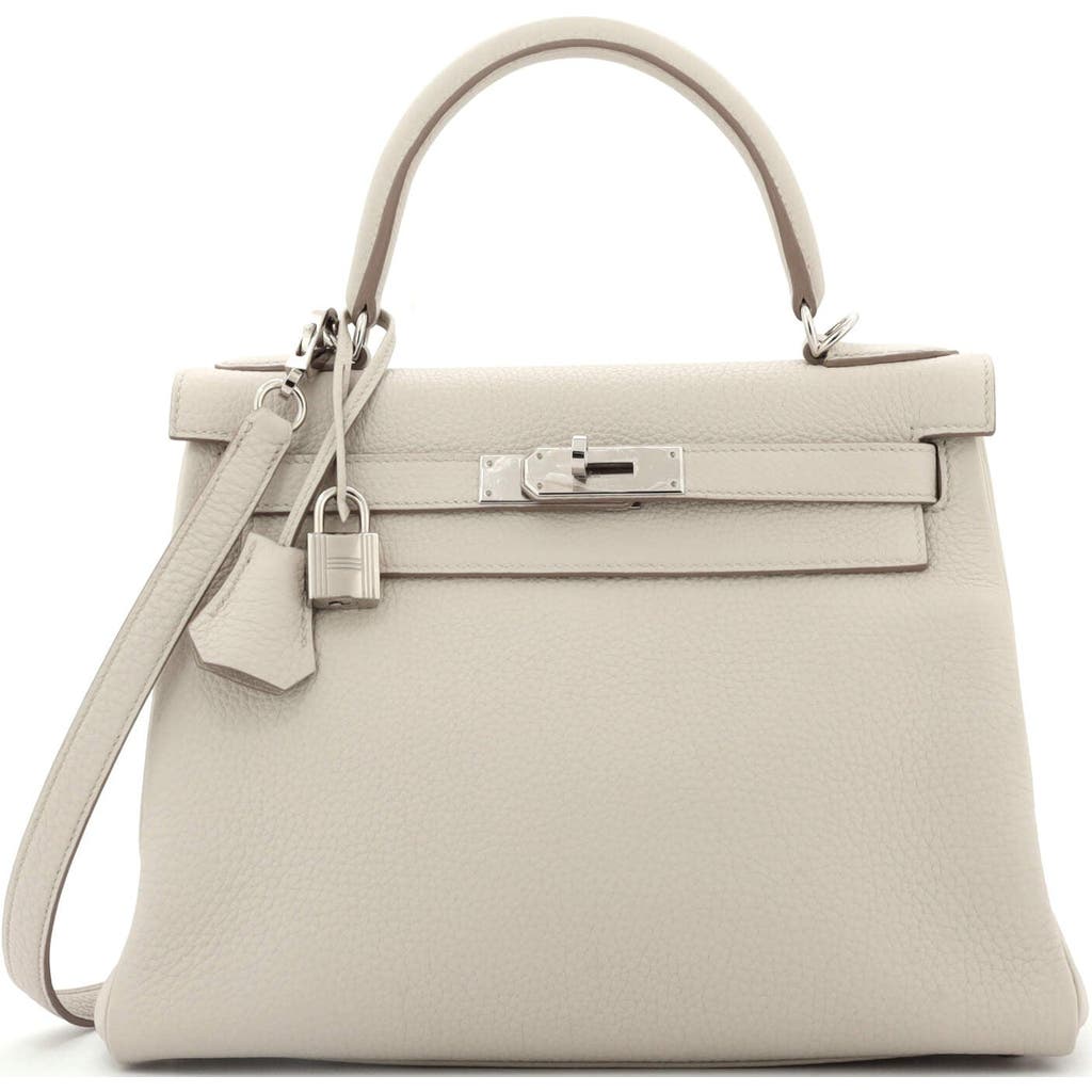 Pre-owned Hermes Hermes Kelly Handbag Light Clemence With Palladium Hardware 28 In Gray