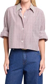 TWP Next Ex with Crystal Collar Cotton Button-Up Shirt