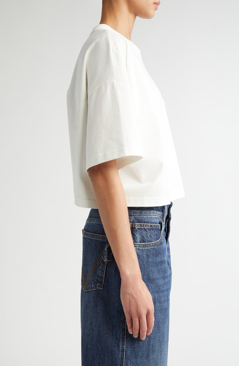 Bottega Veneta Soft Cotton Jersey Crop T-Shirt with Detachable Intrecciato Leather Heart, Alternate, color, 