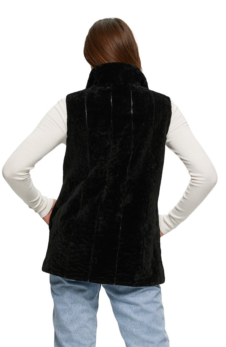 GORSKI Shearling Lamb Hooded Vest Reversible To Taffeta, Alternate, color, Black/Black