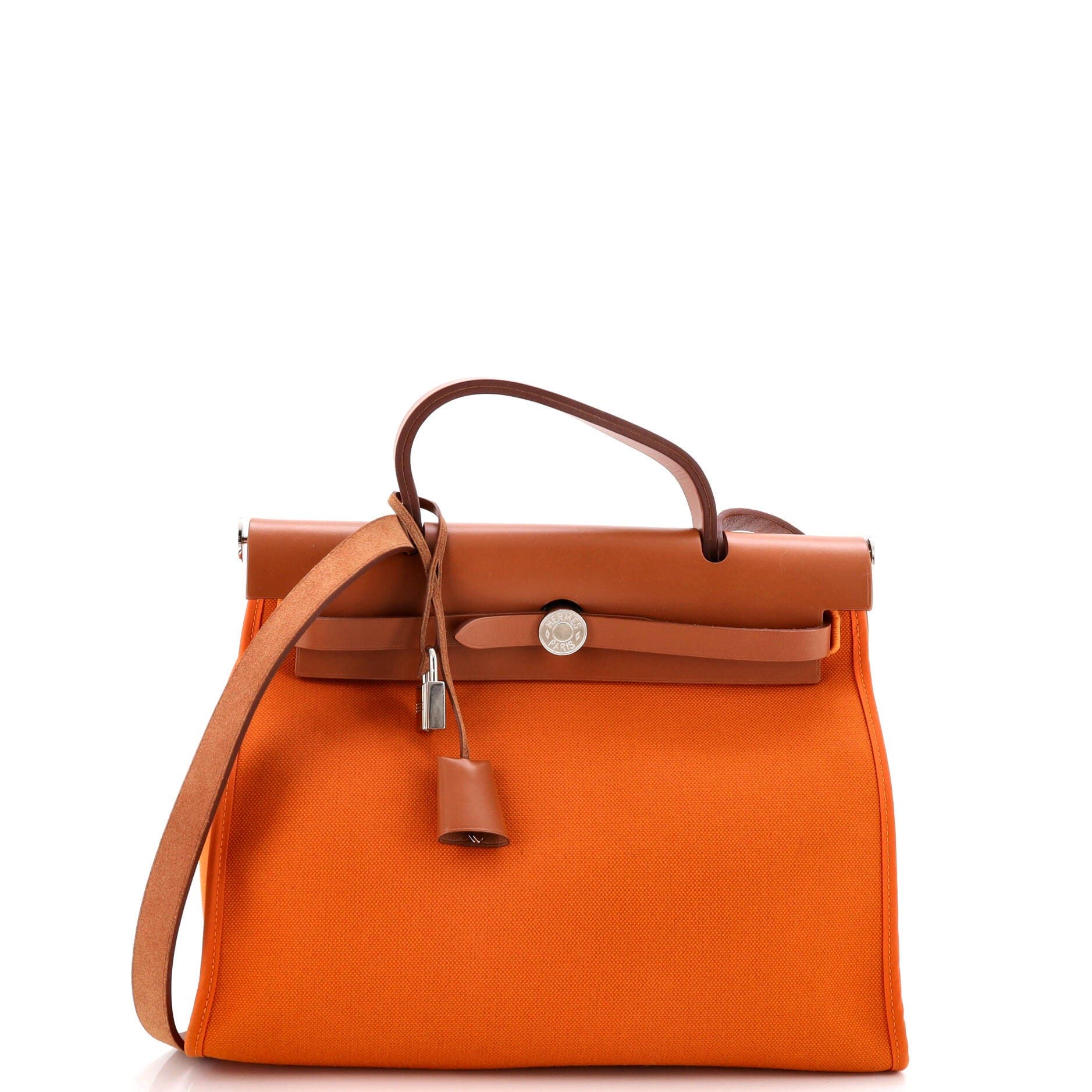 Pre-Owned Hermes Herbag Zip Leather and Toile 31, Main, color, Abricot