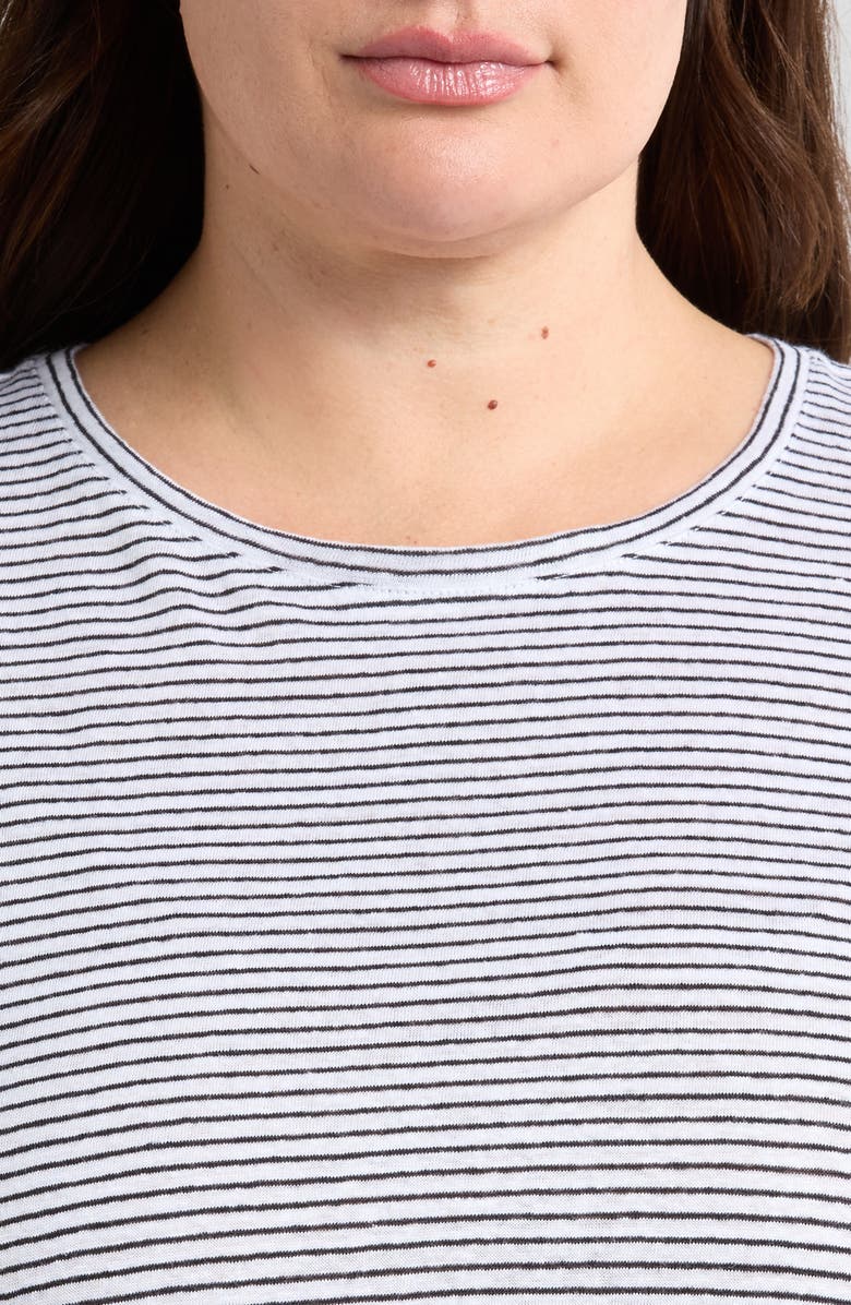 Eileen Fisher Stripe Organic Linen T-Shirt, Alternate, color, White/ Black