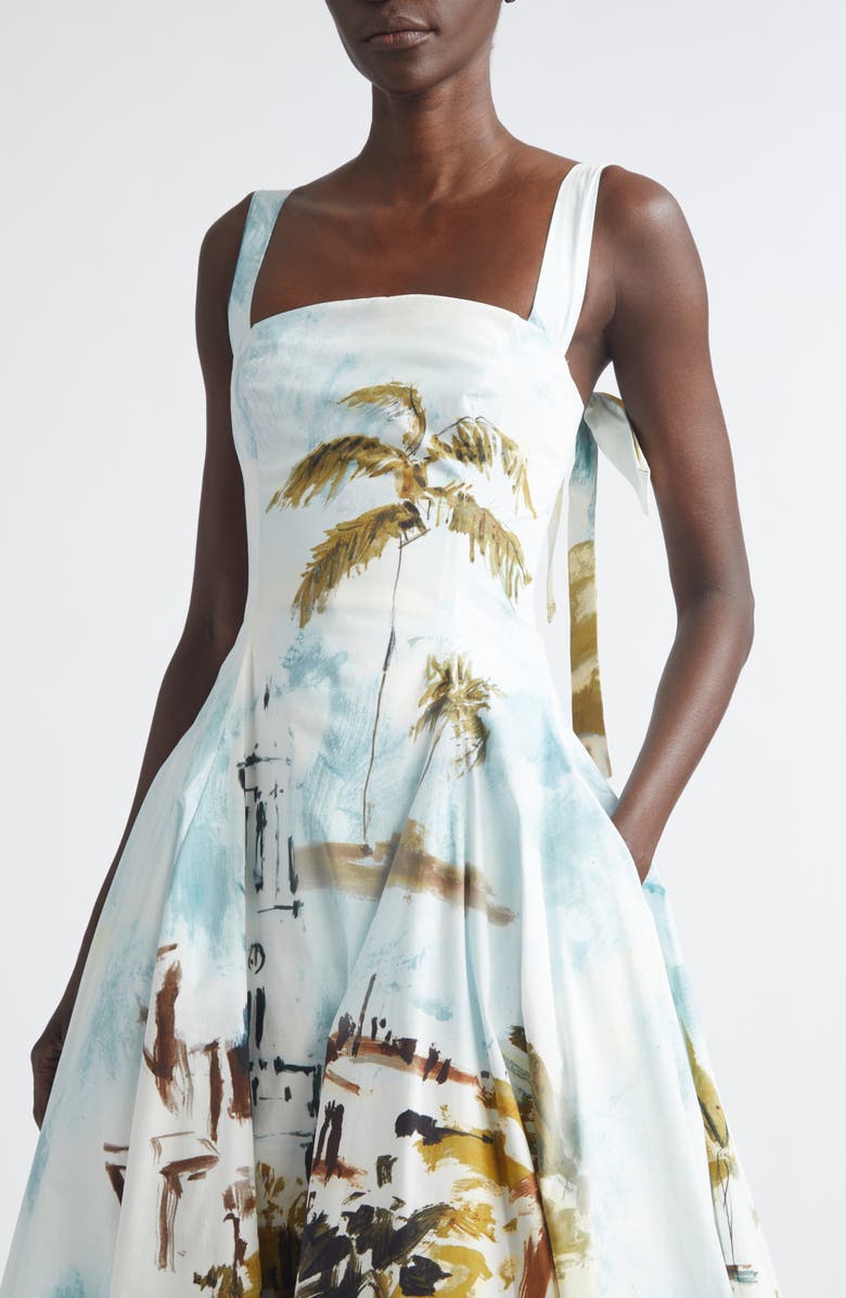Oscar de la Renta Dominican Landscape Stretch Poplin Sundress, Alternate, color, Blue Green Mult