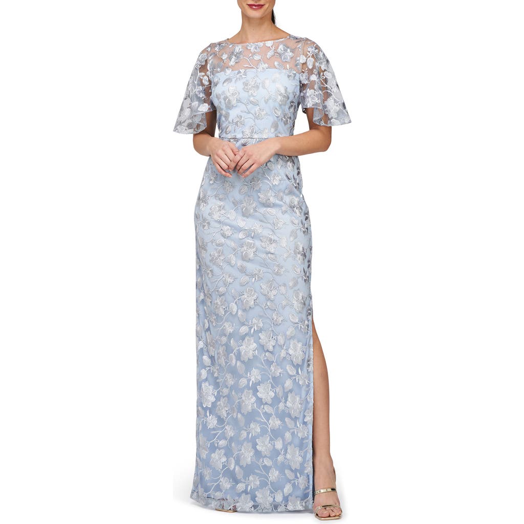 JS Collections Brooke Floral Embroidered Column Gown in Silver/Azure  product