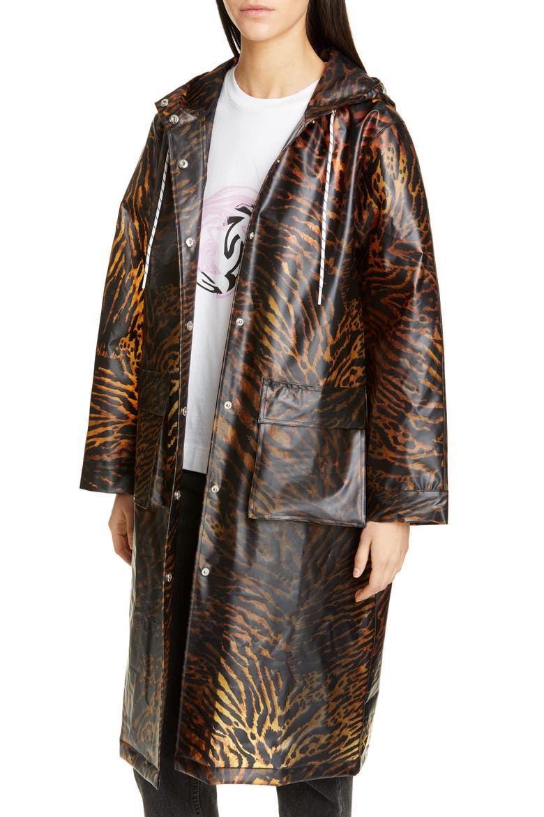 Tiger Print Water Resistant Biodegradable Raincoat, Alternate, color, TIGER