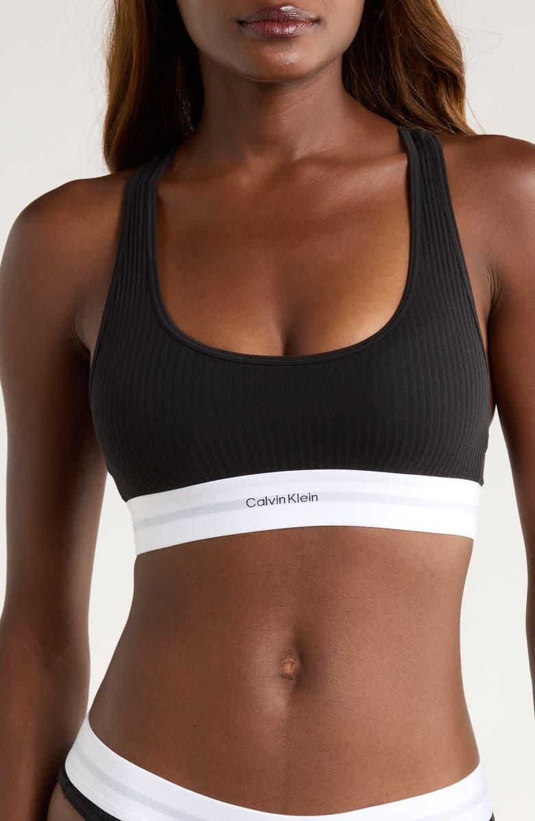 Calvin Klein Lightly Lined Rib Logo Bralette, Main, color, Black