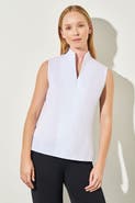Ming Wang Sleeveless Zip-Up Stretch Cotton Shirt