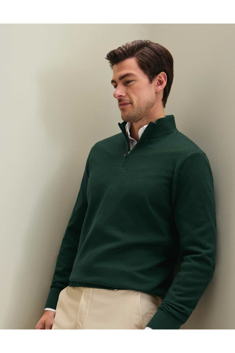 Pure Merino Texture Zip Neck Sweater, Main, color, Forest Green
