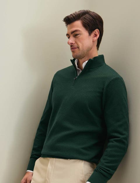 Pure Merino Texture Zip Neck Sweater