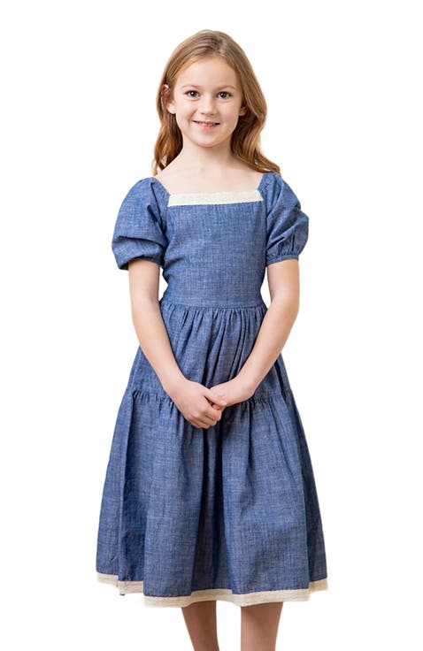 Girls' Organic Crochet Trim Chambray Dress, Toddler