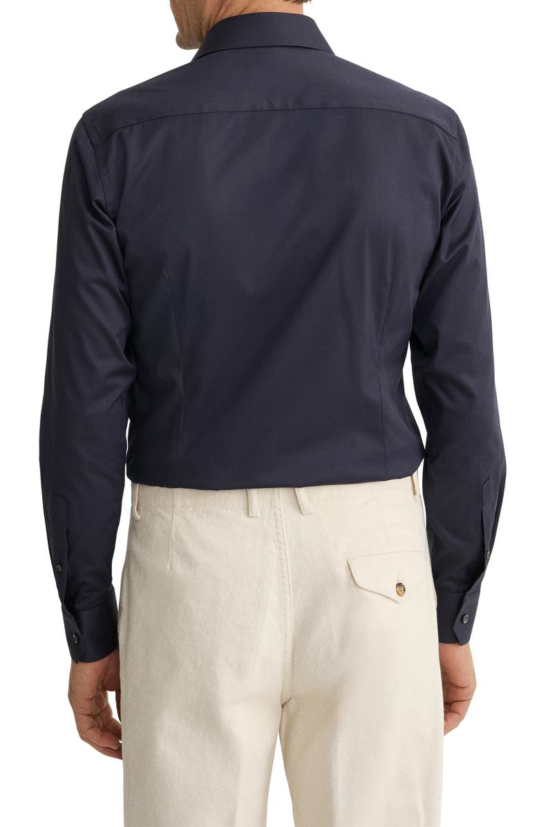 Eton Slim Fit Solid Navy Cotton Twill Dress Shirt, Alternate, color, 