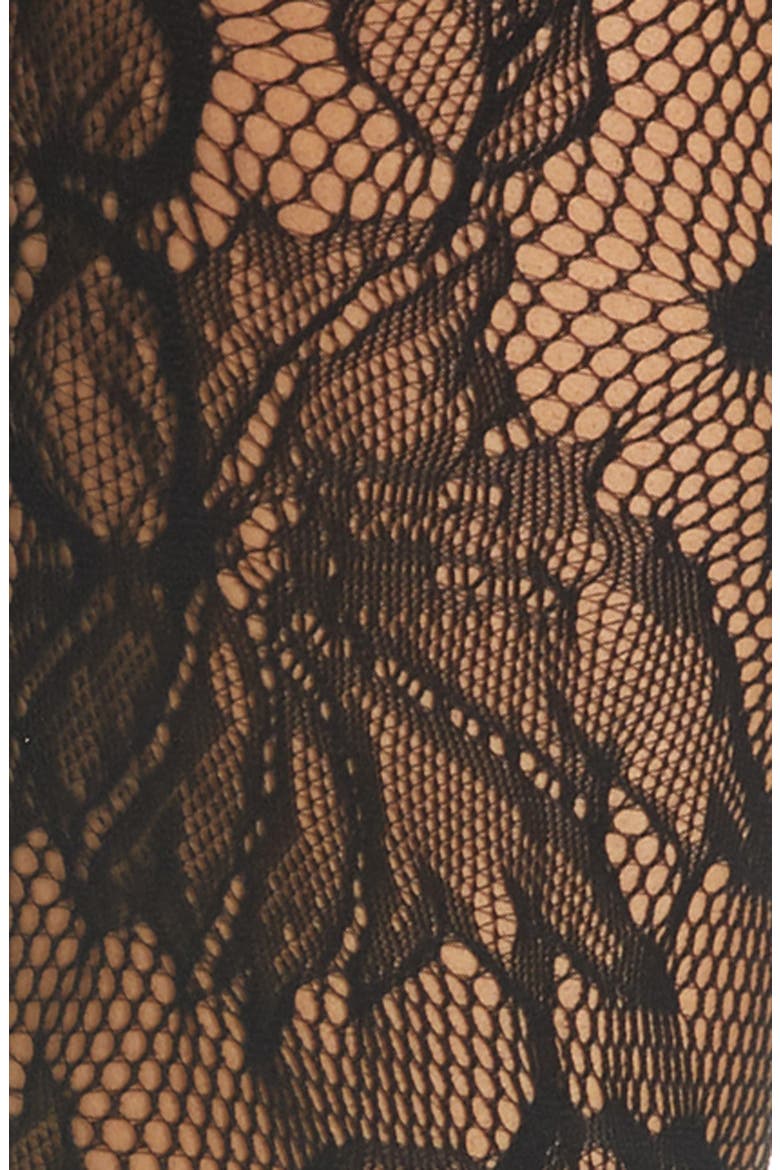 Floral Fishnet Tights, Alternate, color, BLACK