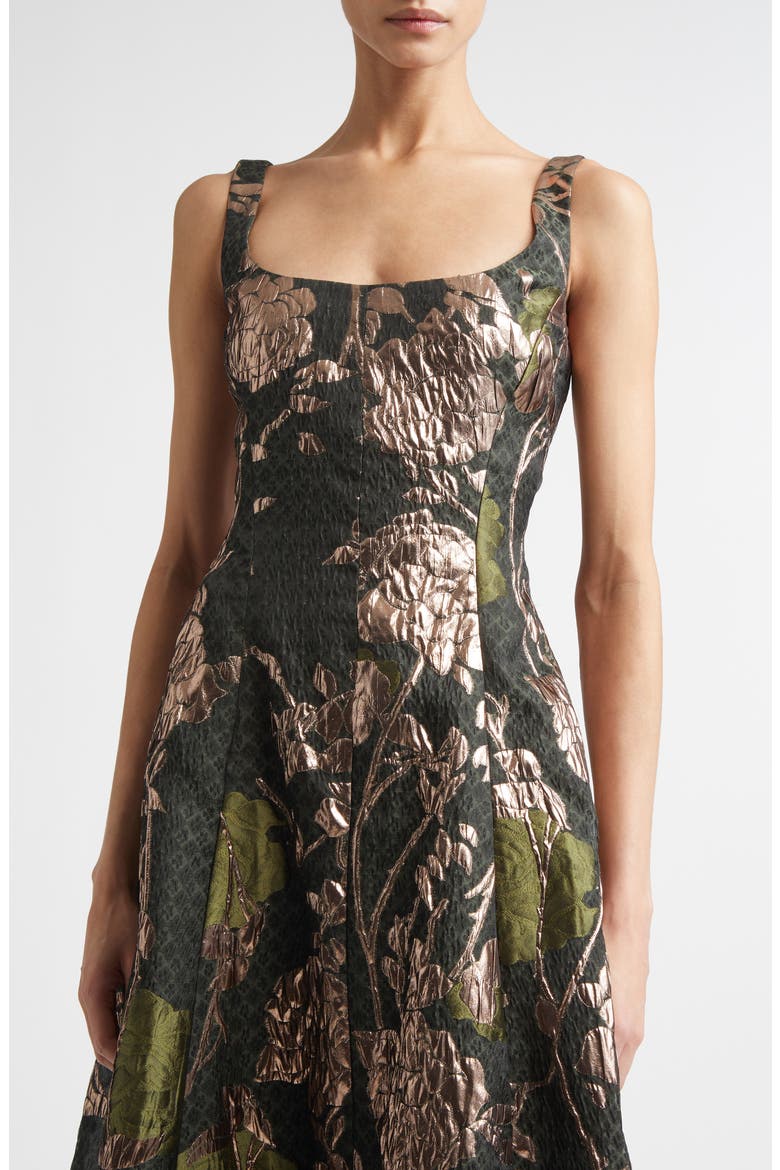 Olivia Floral Metallic Fil Coupé Fit & Flare Dress, Alternate, color, CACTUS MULTI
