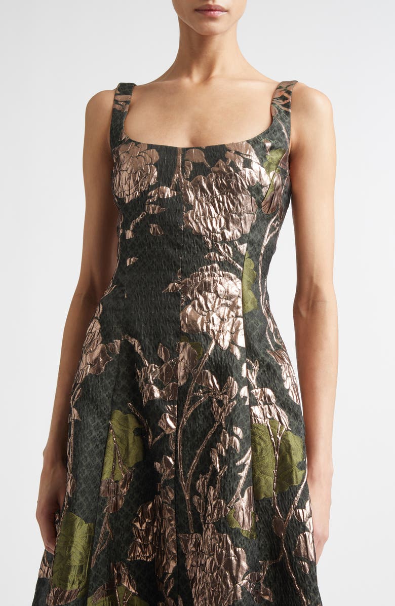 Lela Rose Olivia Floral Metallic Fil Coupé Fit & Flare Gown, Alternate, color, Cactus Multi