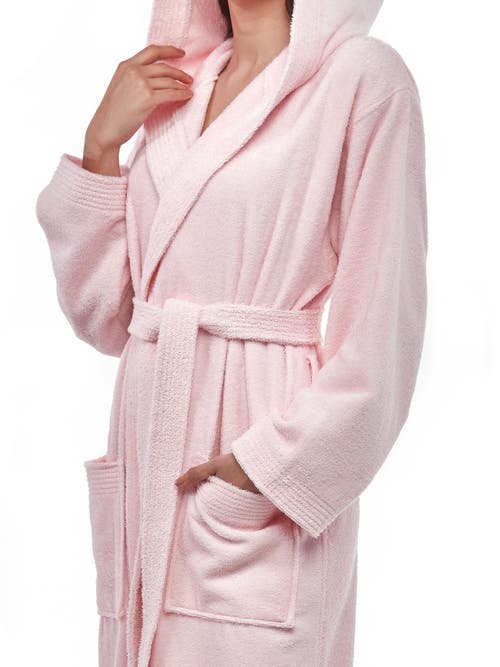Arus Cotton Full Length Hooded Bathrobe In Pink