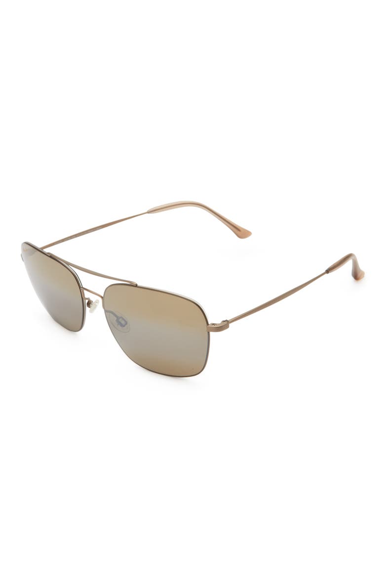 57mm Square Polarized Metal Frame Sunglasses, Alternate, color, GOLD GOLD BRONZE