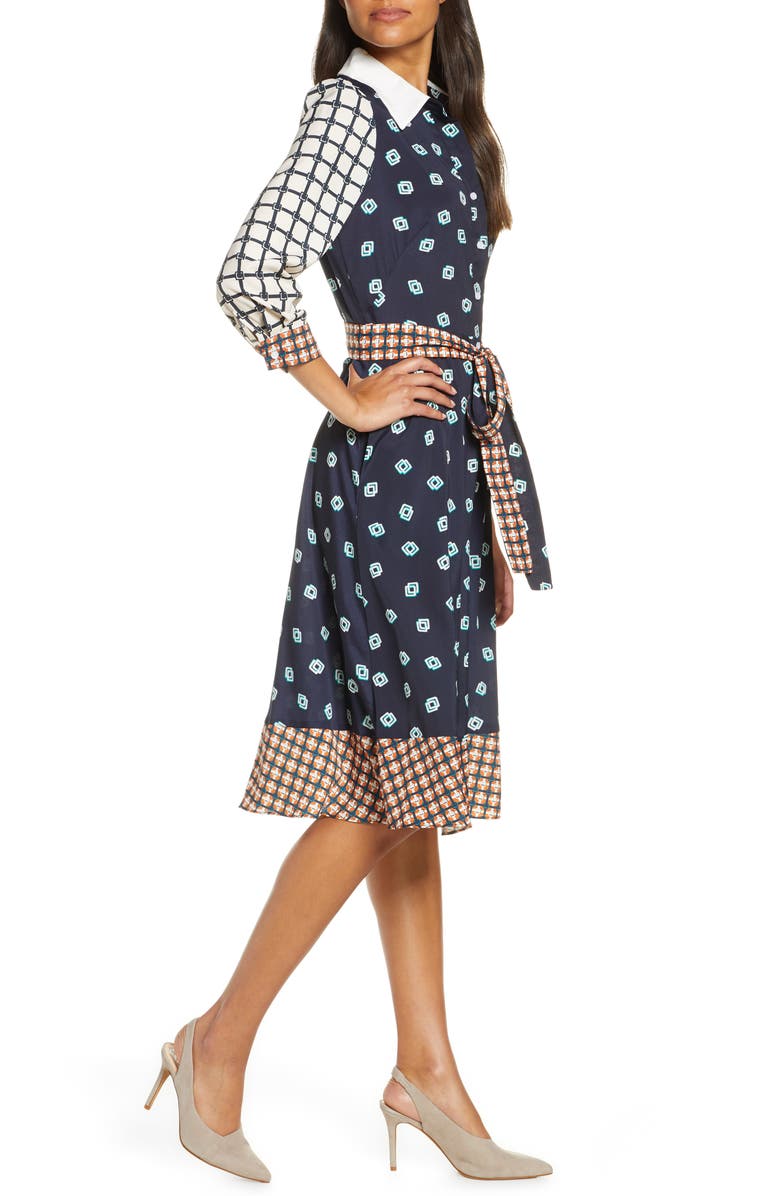 Eliza J Geo Print Belted Shirtdress, Alternate, color,
