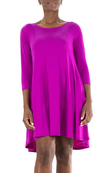 Three-Quarter Sleeve Stretch Knit Trapeze Dress