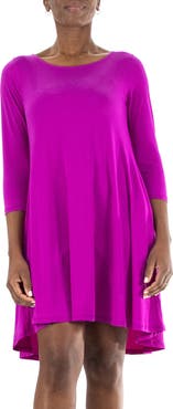 Nina Leonard Three-Quarter Sleeve Stretch Knit Trapeze Dress
