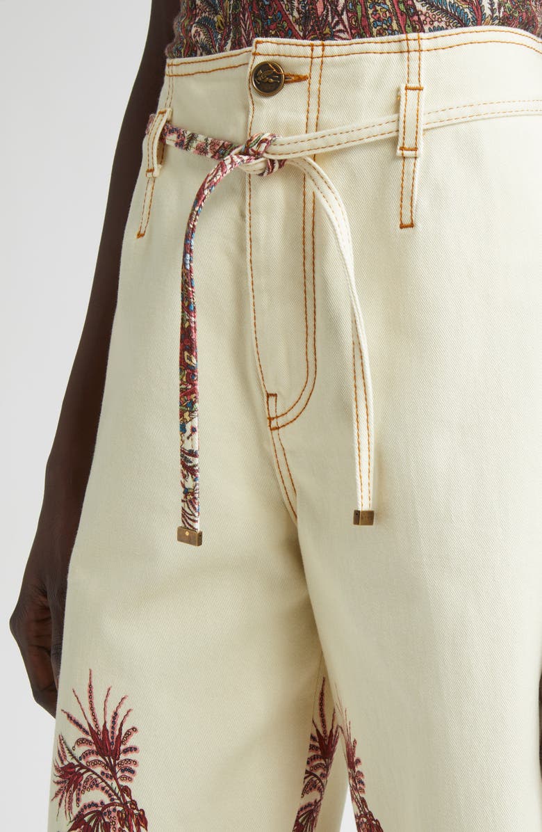 Etro Paisley Floral Belted Wide Leg Jeans, Alternate, color, Print On White Base