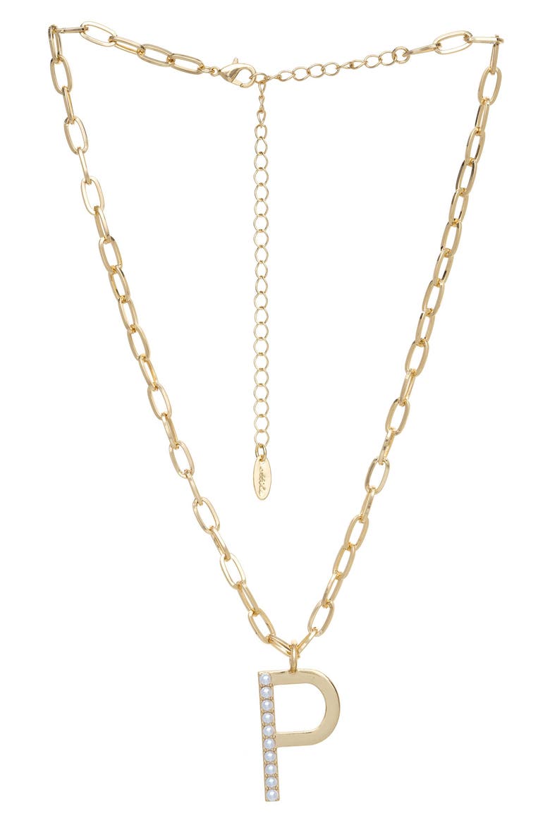 Imitation Pearl Initial Pendant Necklace, Main, color, GOLD- P