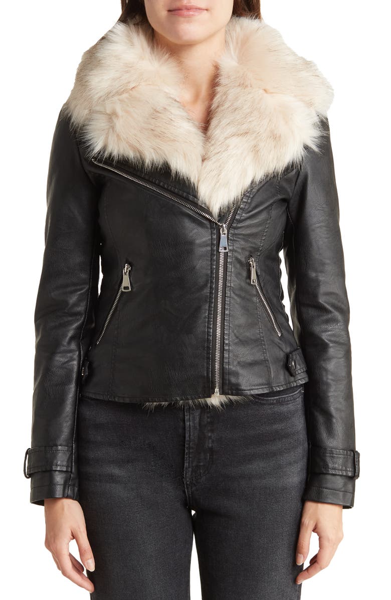 AZALEA WANG Faux Leather Biker Jacket with Faux Fur Trim, Alternate, color,