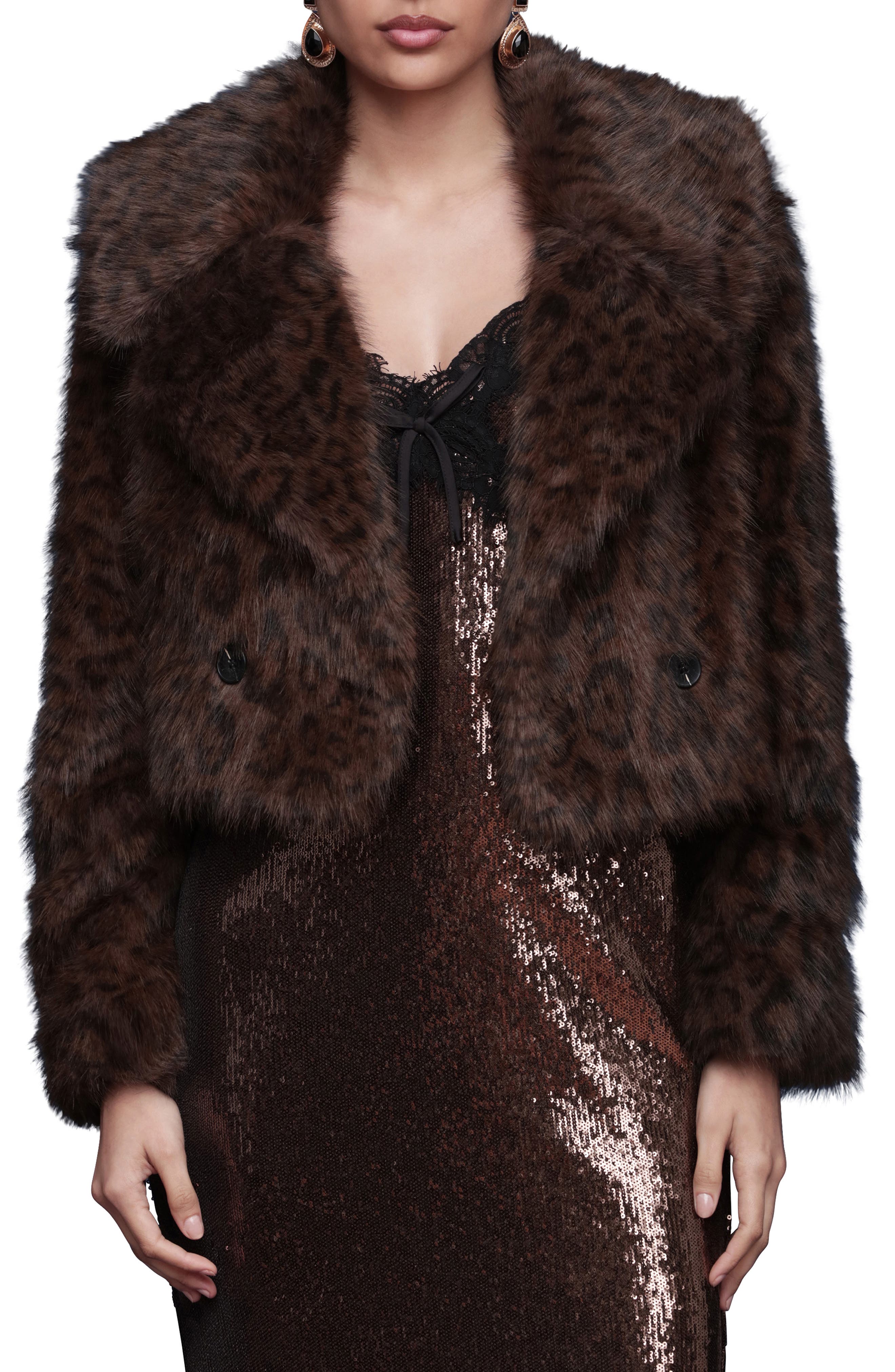 Avec Les Filles Stripe Faux Fur Crop Jacket