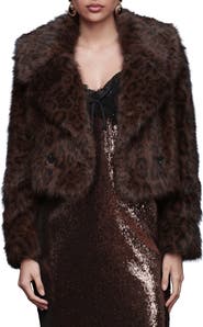 Avec Les Filles Stripe Faux Fur Crop Jacket