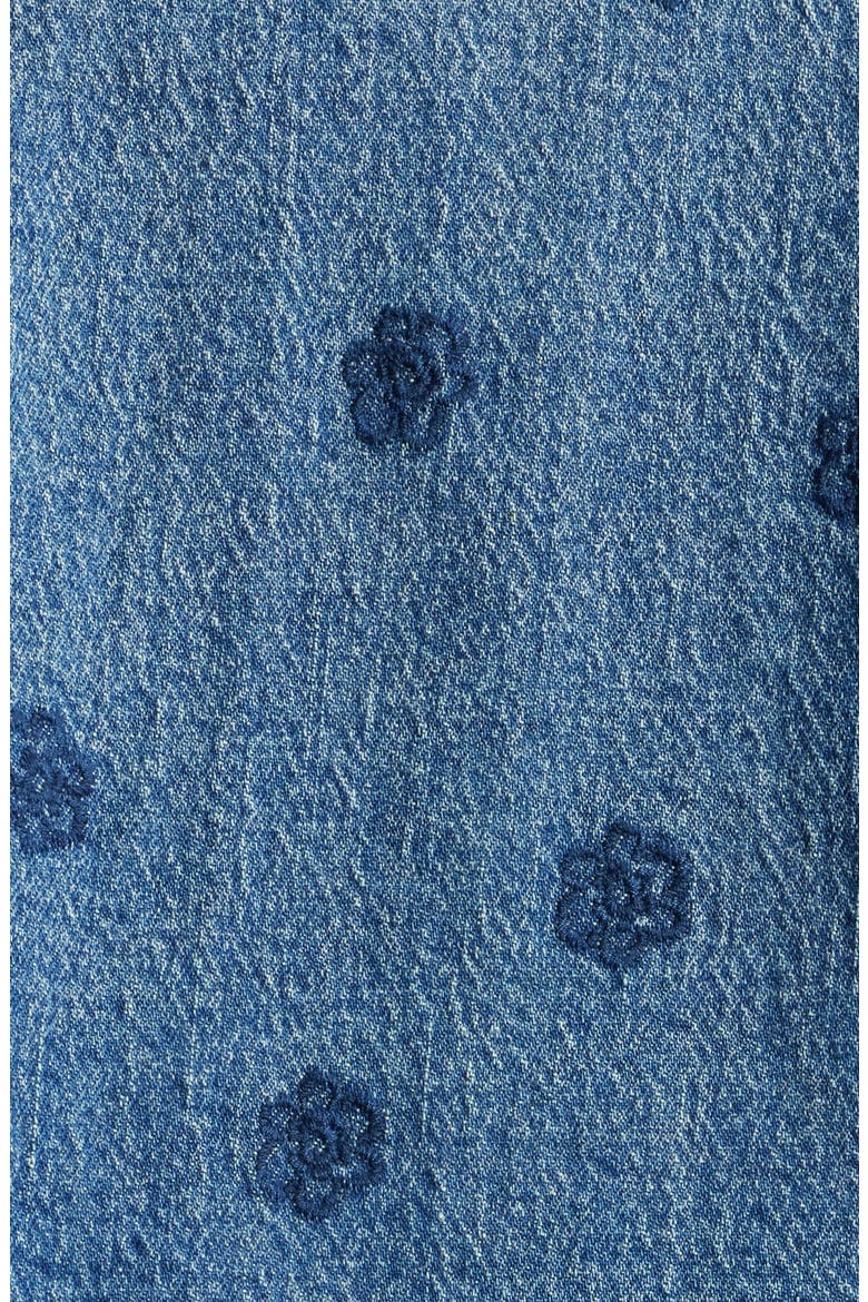Floral Embroidered Swing Denim Jacket, Alternate, color, BLUE