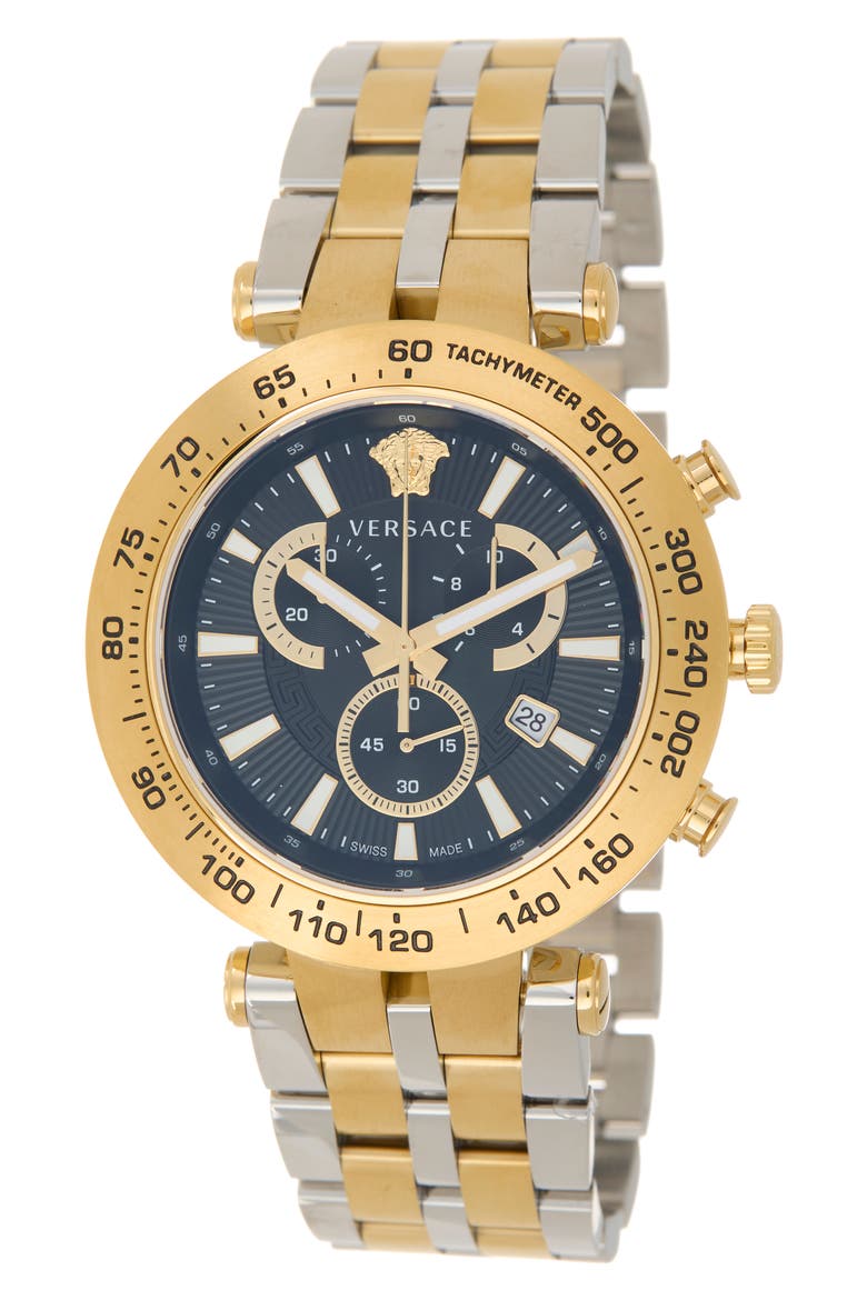 Bold Chrono Two-Tone Bracelet Watch, 50mm, Main, color, BLUE