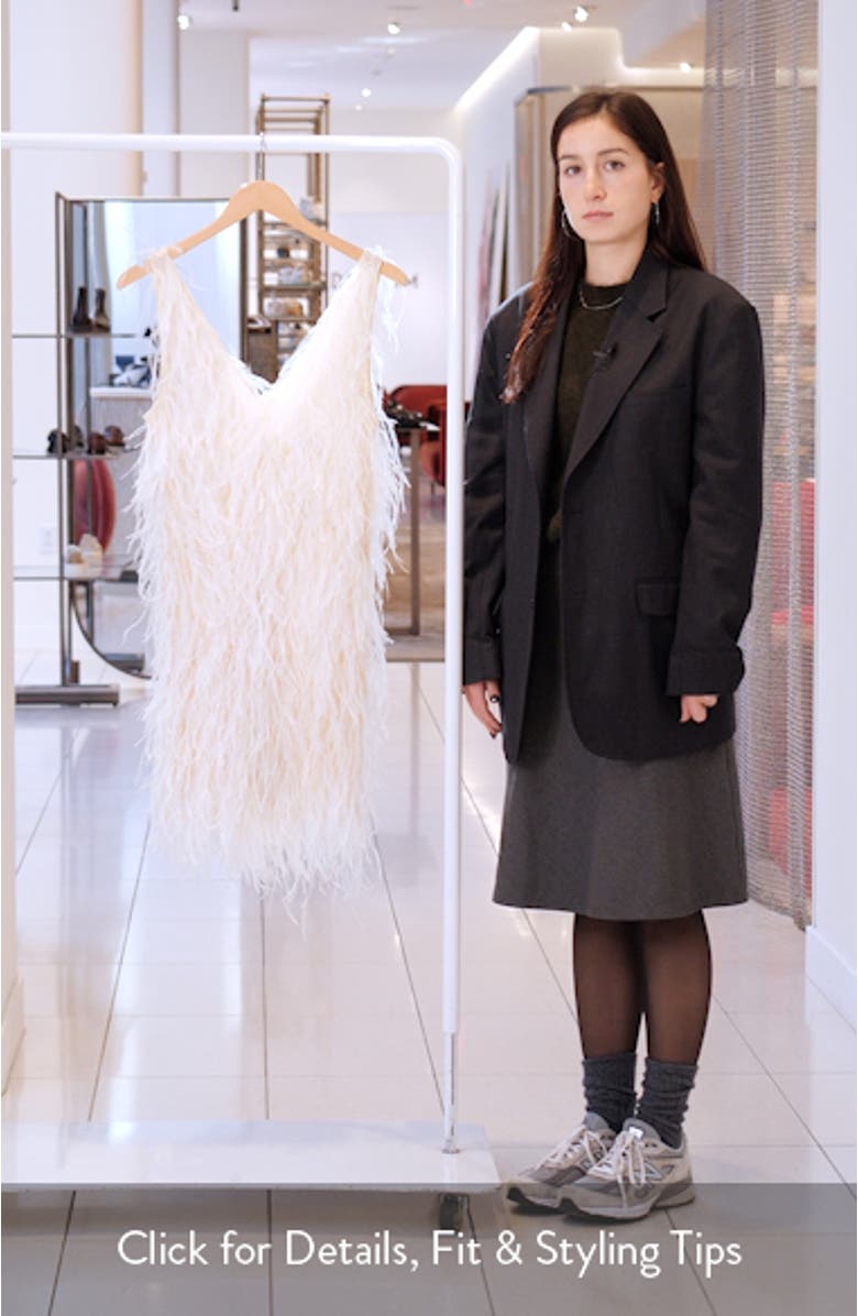 Plunge Neck Feather Minidress, sales video thumbnail