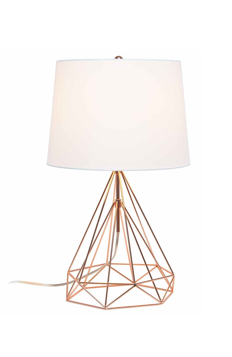 LALIA HOME Geometric Rose Gold Wired Table Lamp with Fabric Shade, Alternate, color,