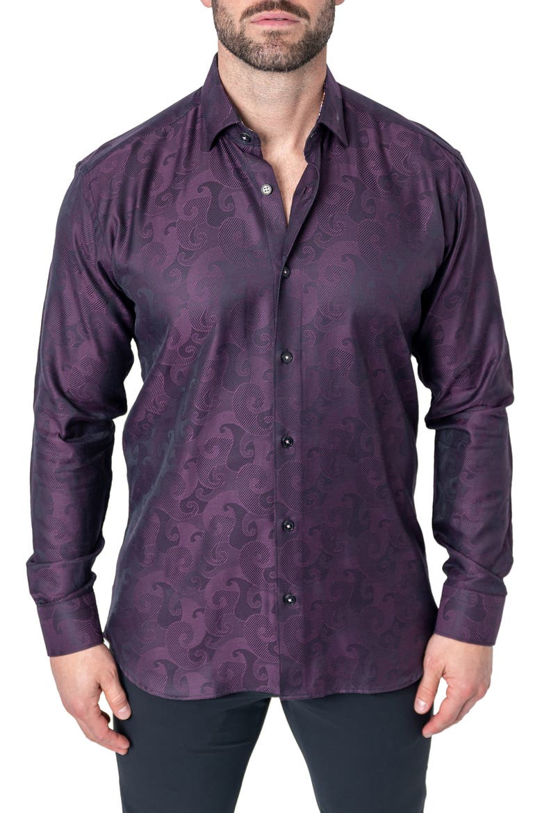 Fibonacci Jacquard Contemporary Fit Button-Up Shirt, Main, color, PURPLE