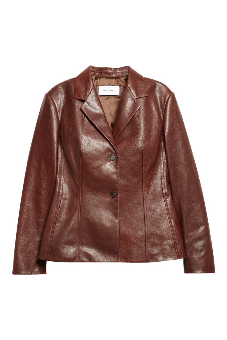 Tailored Leather Blazer, Alternate, color, DARK BROWN