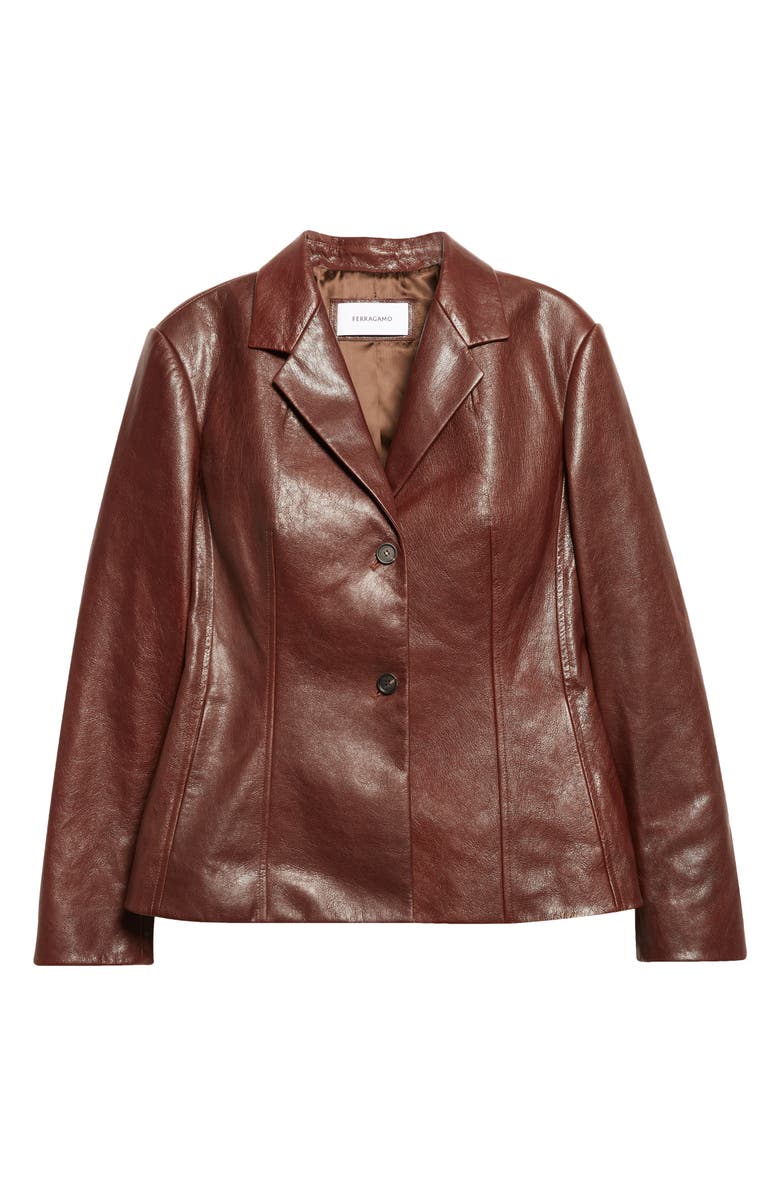 FERRAGAMO Tailored Leather Blazer, Alternate, color, Dark Brown