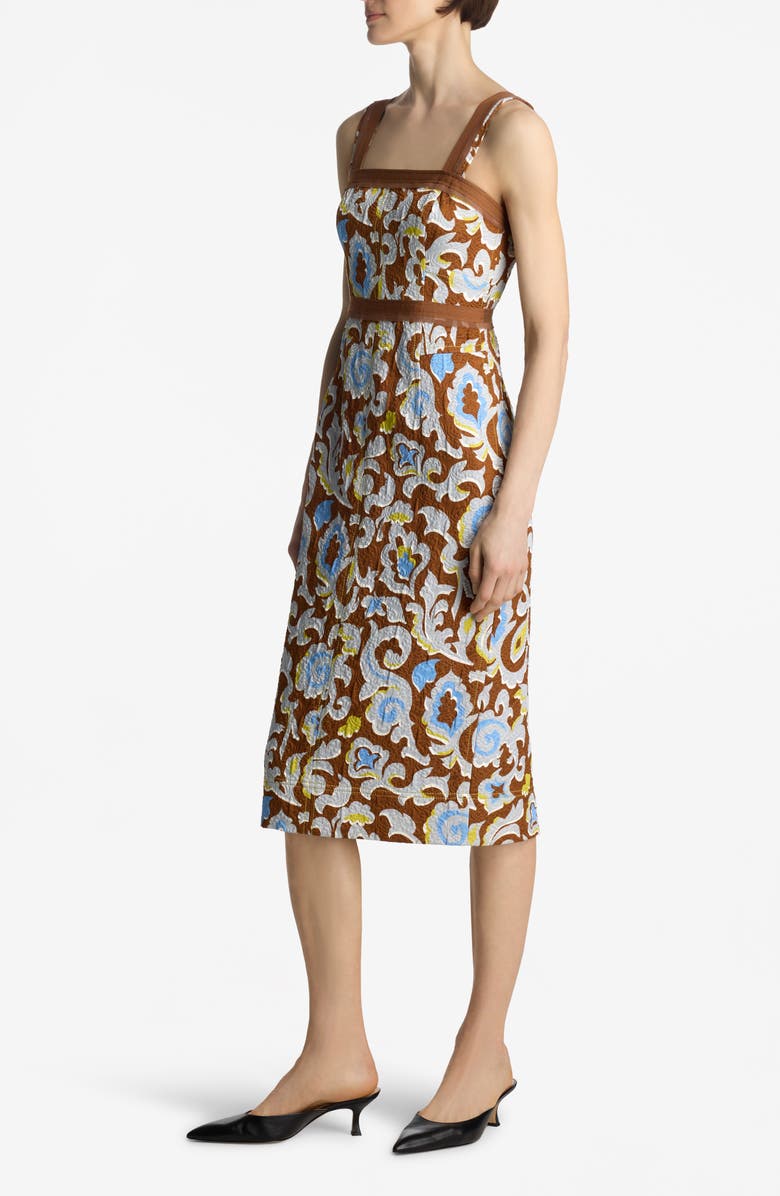 ST. JOHN Western Paisley Print Cotton Blend Matelassé Dress, Alternate, color, Saddle Multi